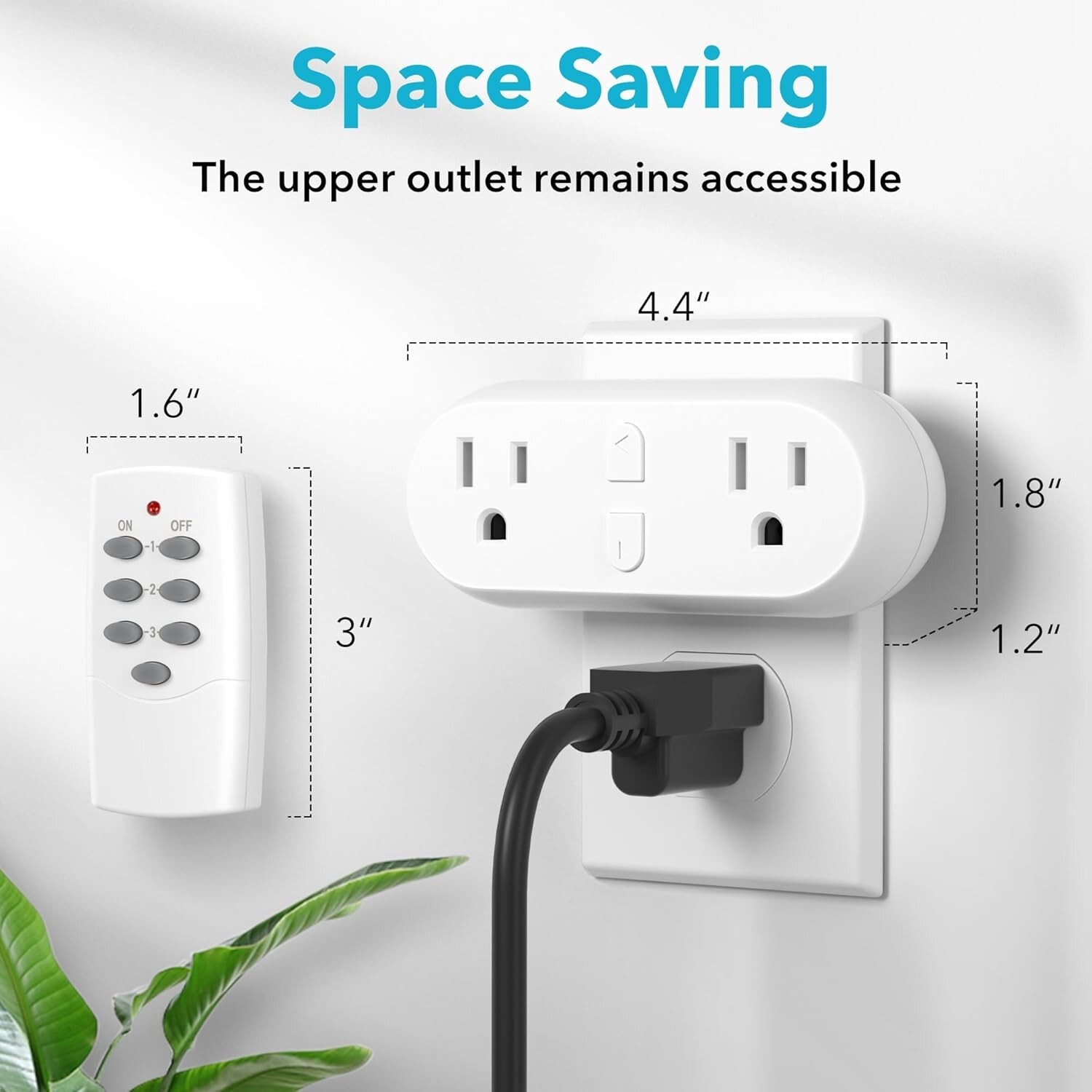 HBN Wireless Remote Control Outlet with 2 Individual Switch Control, 15A/1875W