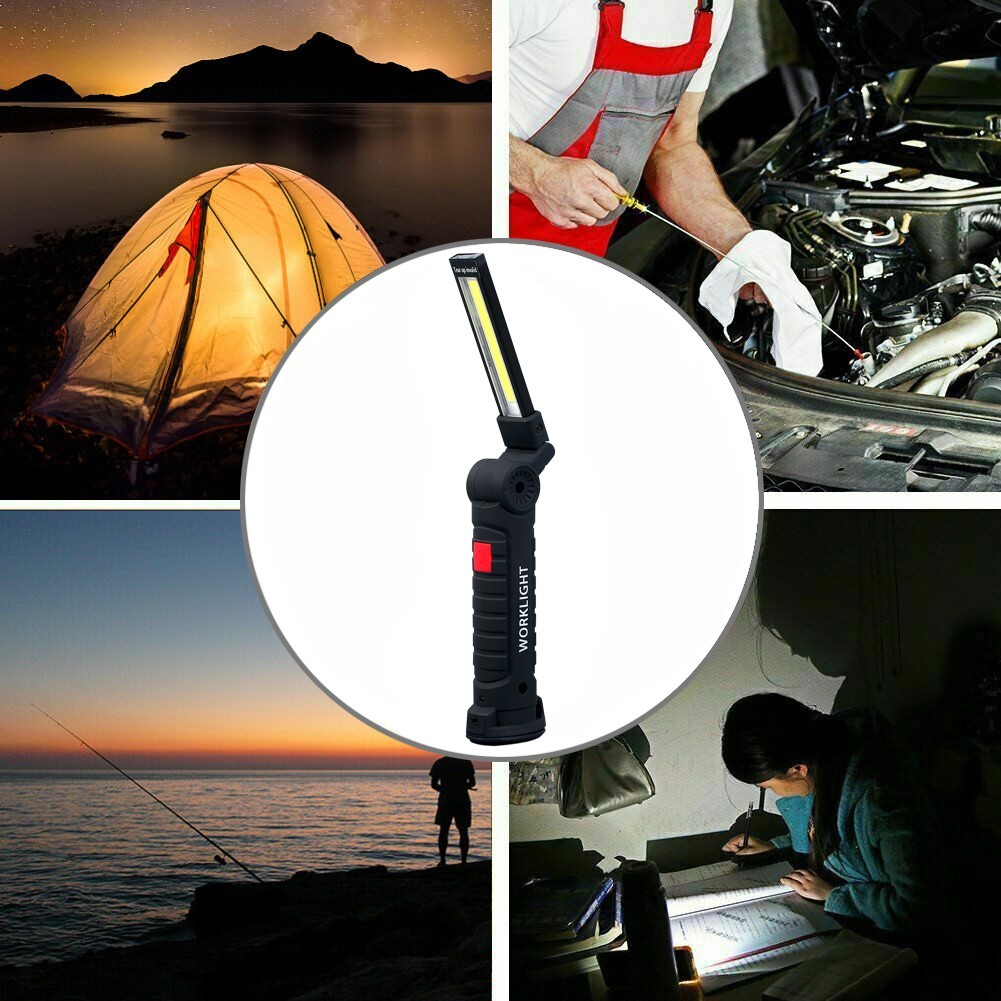 2PCS Magnetic Rechargeable COB LED RED Work Light Lamp Flashlight Folding Torch