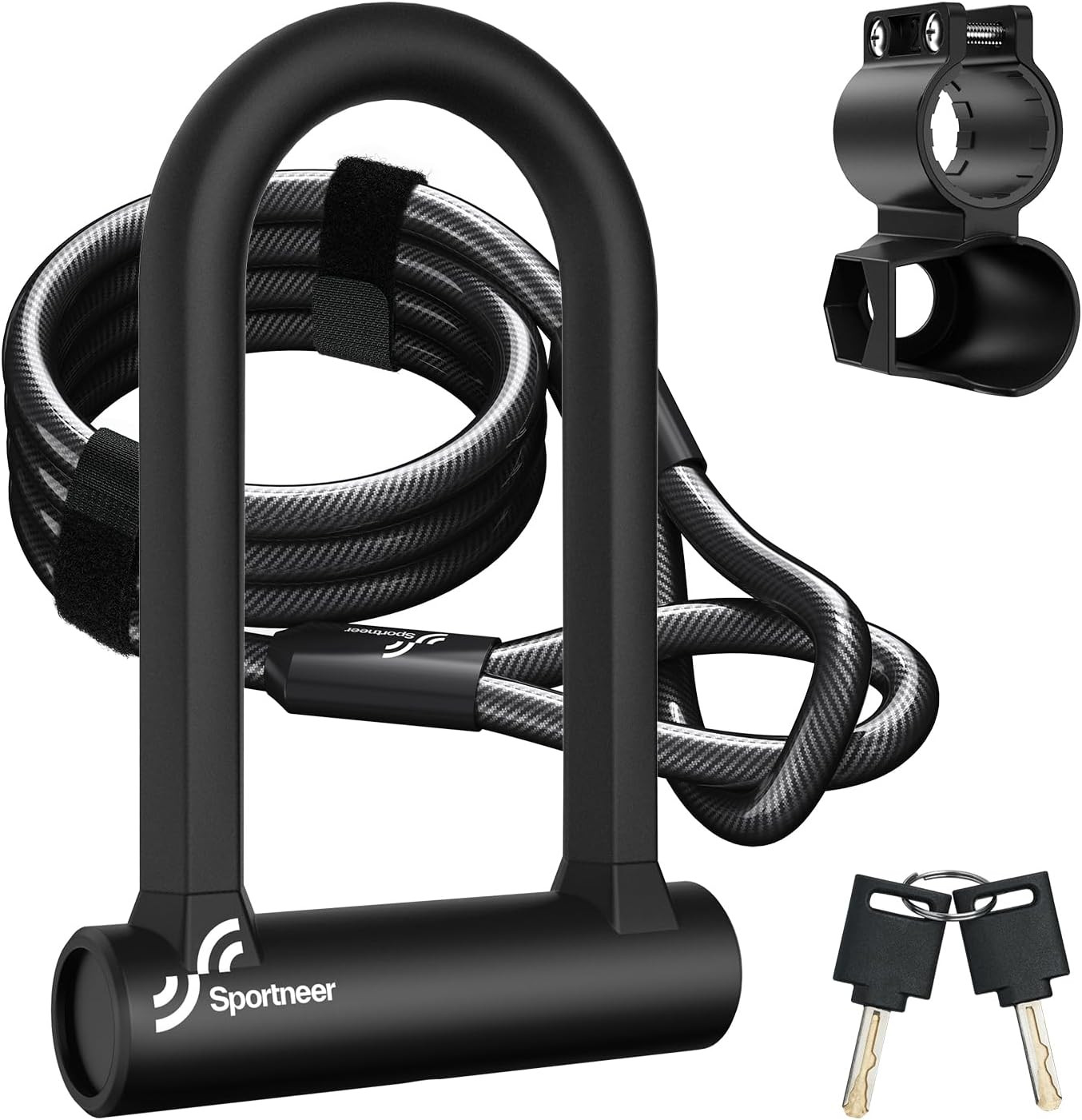 Bike U Lock Heavy Duty Anti Theft 5FT Steel Cable Mount Bracket Electric Bike