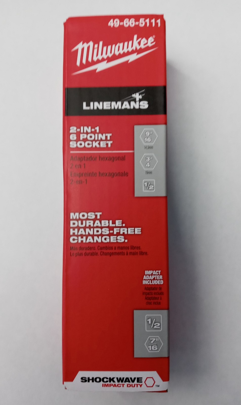 Milwaukee 49-66-5111 Shockwave Lineman's 6PT 9/16" x 3/4" 2-in-1 Socket