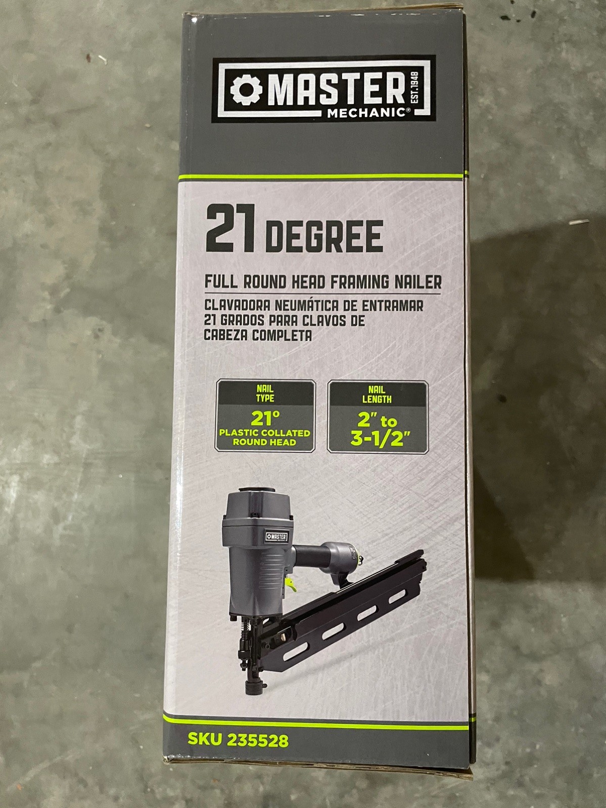 Master Mechanic Framing Nailer with Full Head and Tool Free Depth Adjustment