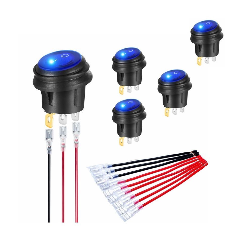 5x Waterproof On Off Round Rocker Toggle Switches SPST 3 Pin 12V 20A  Blue C462
