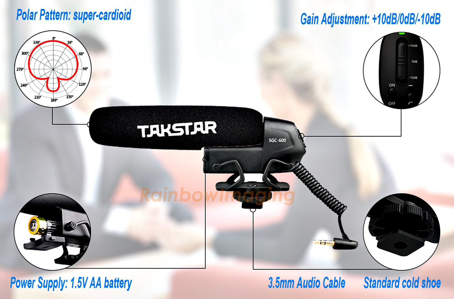 TAKSTAR SGC-600 Cardiod Shotgun Interview Microphone Mic for Canon Nikon DSLR