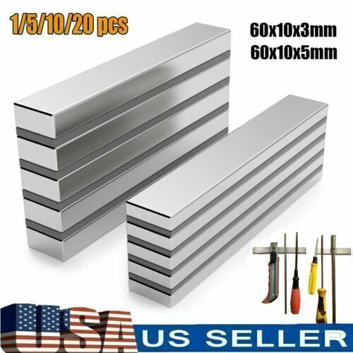 60x10x3mm 60x10x5mm Neodymium Block Magnet Super Strong Rare Earth Magnets Lots