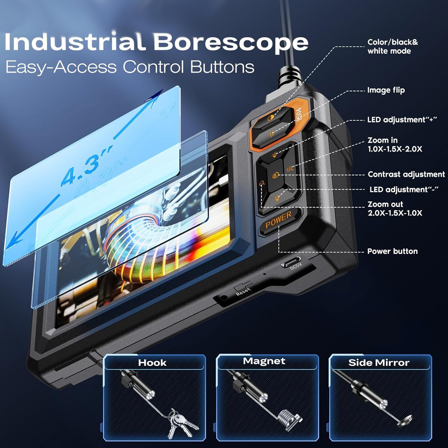 Borescope Camera with 4.3" IPS Screen  Endoscope Camera with Light, IP67