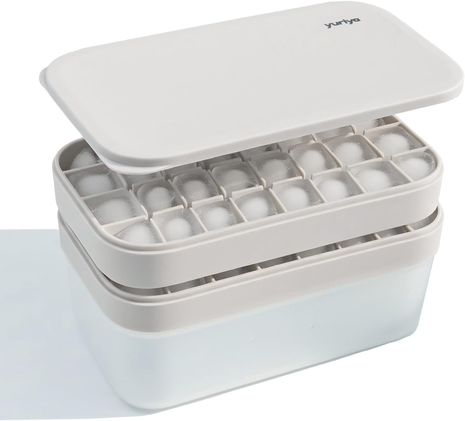 Ice Cube Tray Set with Lid & Bin, 2 Silicone Trays (32-Cube Each, 64 Total), Eas