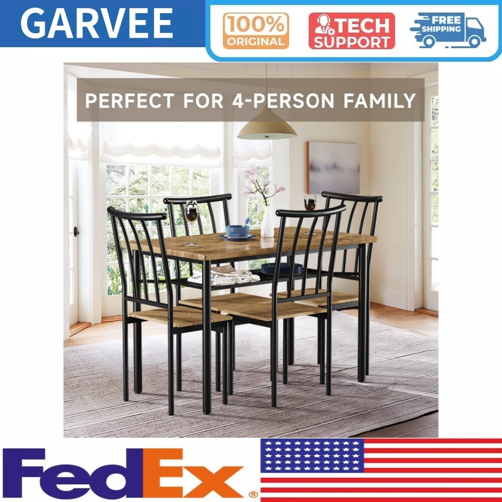 ☑️5 Piece Dining Table Set for 4 Kitchen Table and Chairs Metal and Wood Storage