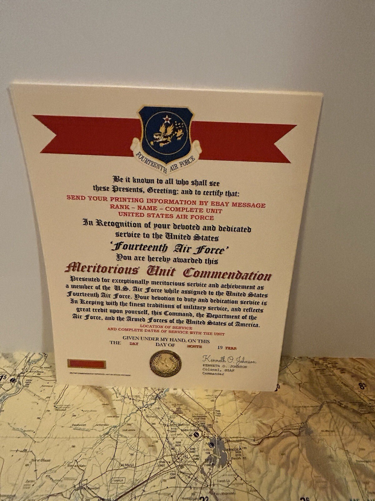 U.S. AIR FORCE / 14TH AIR FORCE - MERITORIOUS UNIT COMMENDATION CERTIFICATE