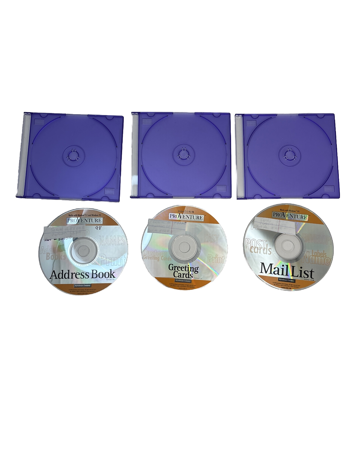 PROVENTURE Greeting Cards, Address Book, Mail List CD-ROM 1999 3 Disk Lot