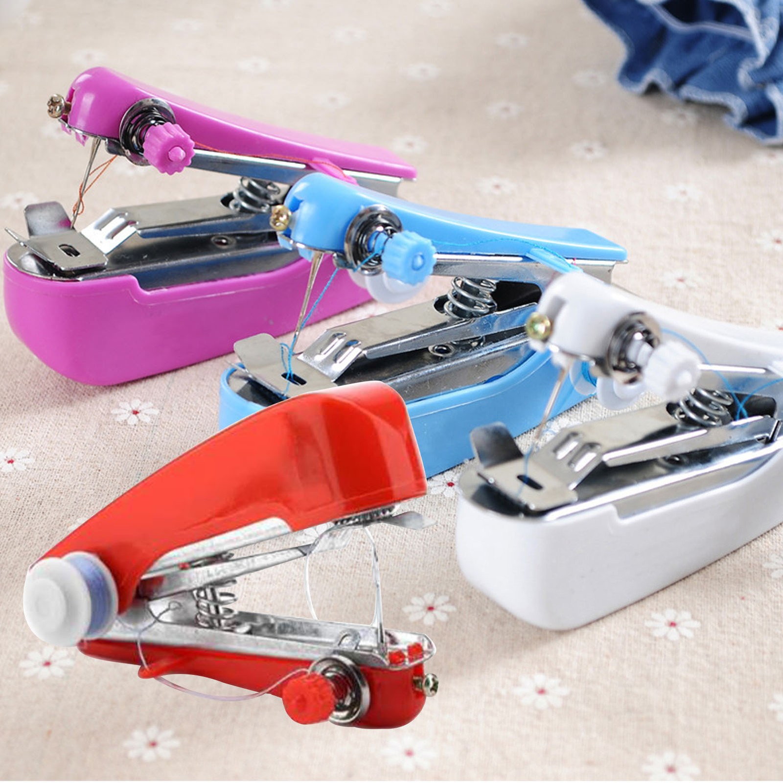 Pink Handheld Sewing Machine Portable Mini Manual Sewing Tool Hand Stitcher N