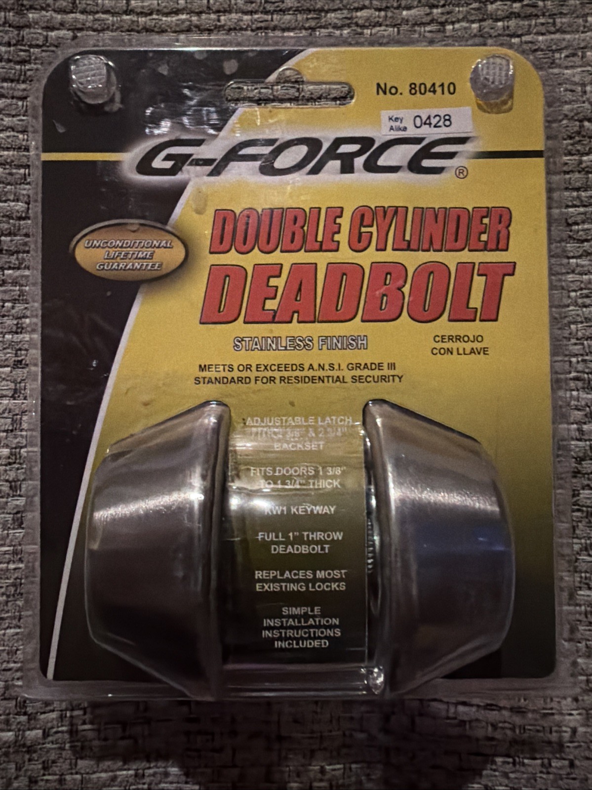 G-FORCE Double Cylinder DEADBOLT Stainless Finish (80410)