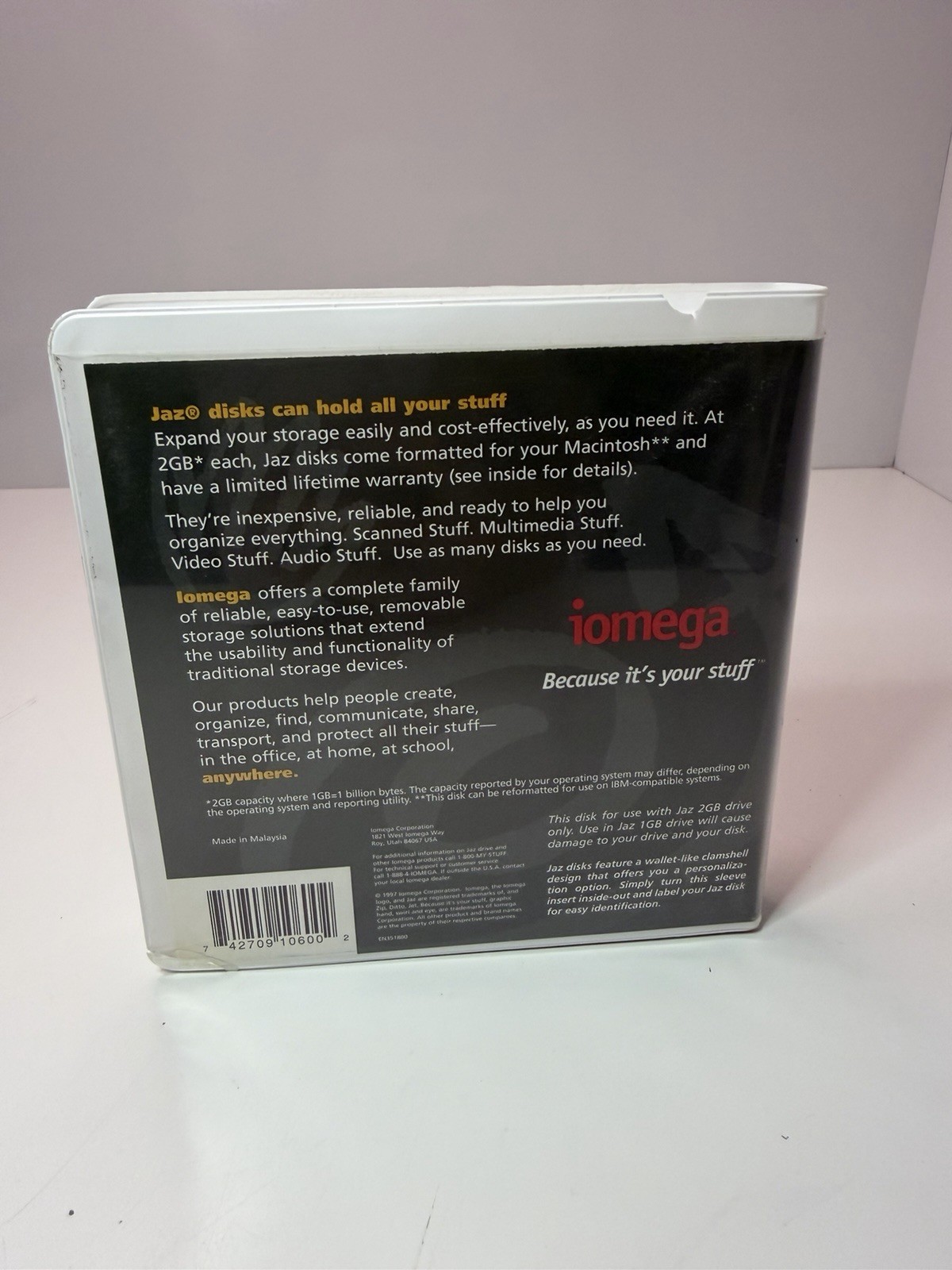 Iomega Jaz 2GB Disk Mac Version w/ Case – Not Sealed – Pre-Owned