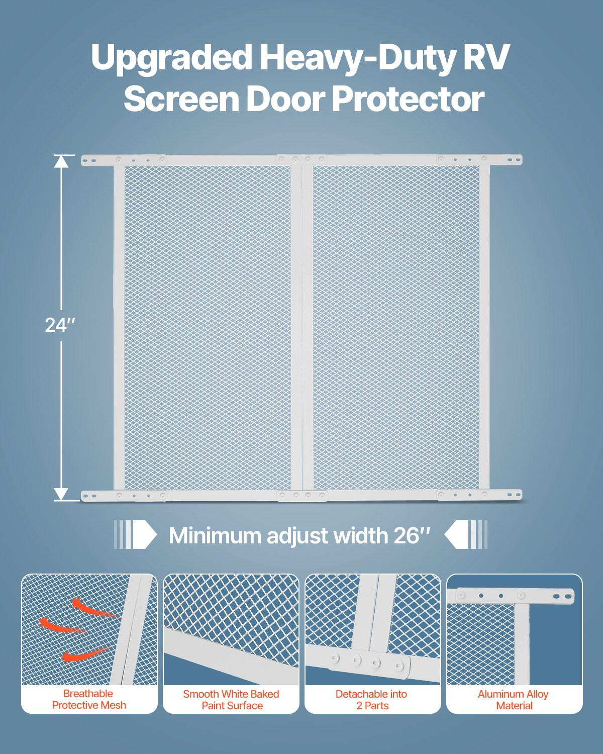 RV Screen Door Protector 24 x 26 in Door Grille Easy to Install and Disassemble
