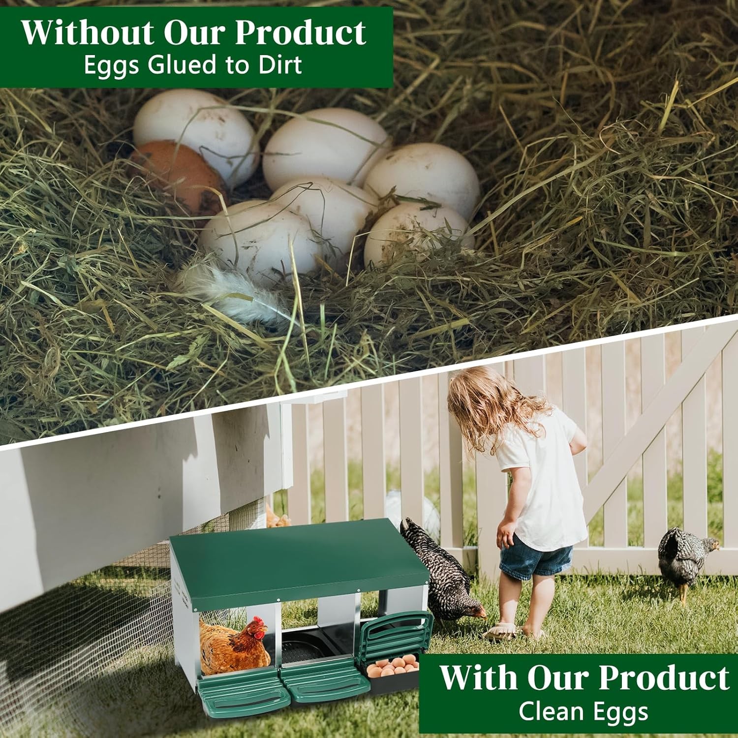 Chicken Nesting Box 3-Compartment Roll-Out w/ Plastic Baskets, Egg Nesting Boxes