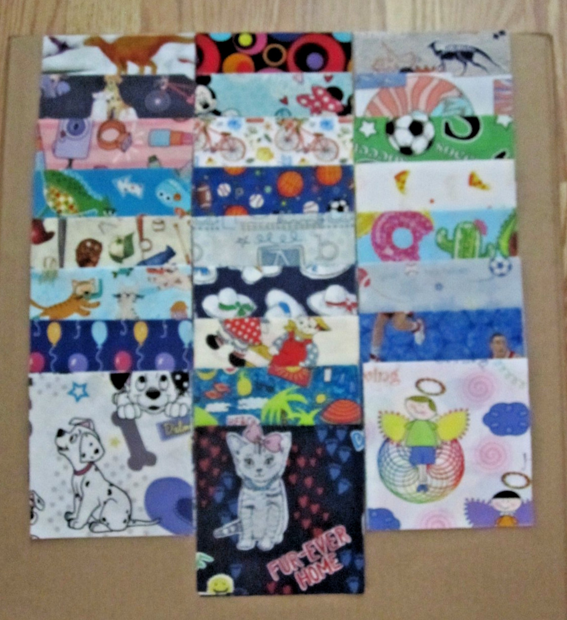 Lot of  100  5" X 5"  Fabric Squares For Quilting/Crafts. "Kid Stuff"