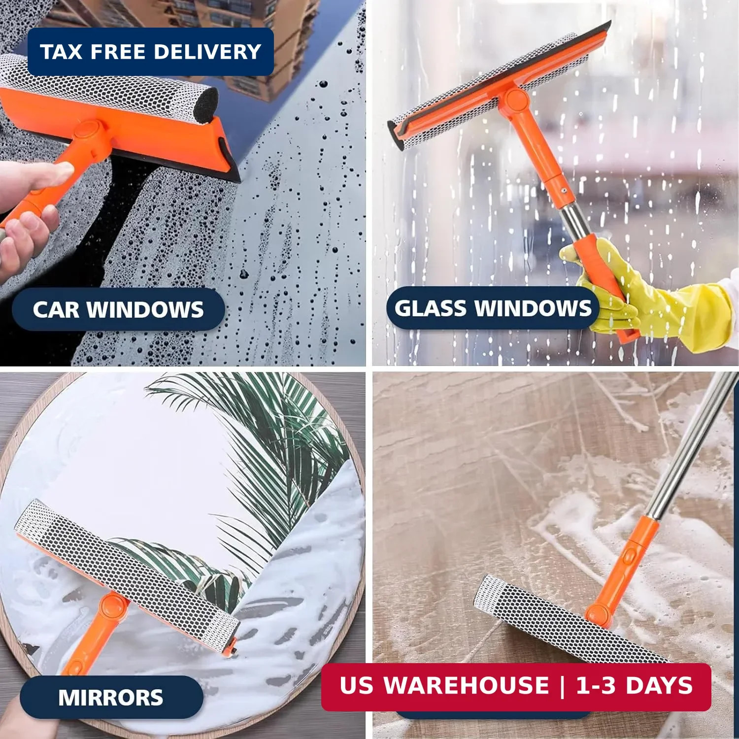 Professional Window Squeegee,2 in 1 Squeegee Window Cleaner with Long Stainless