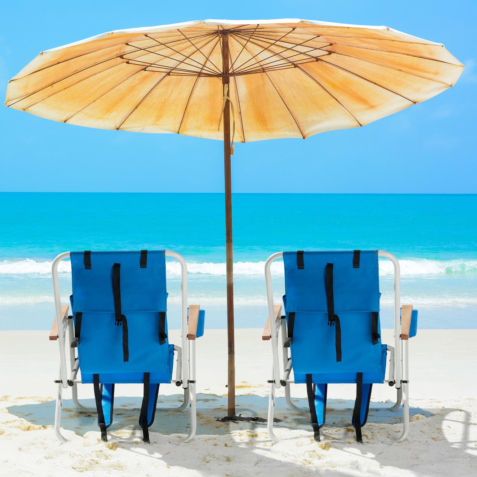 2 Pcs Backpack Beach Chairs Folding Portable 4Colors Optional Solid Construction