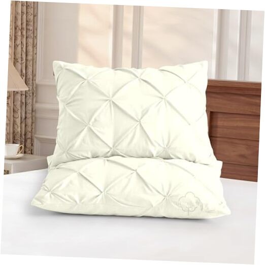 Pinch Pleated Pillow Shams Set of 2 – Queen 20 x 30 Inch, Queen 20X30 Ivory