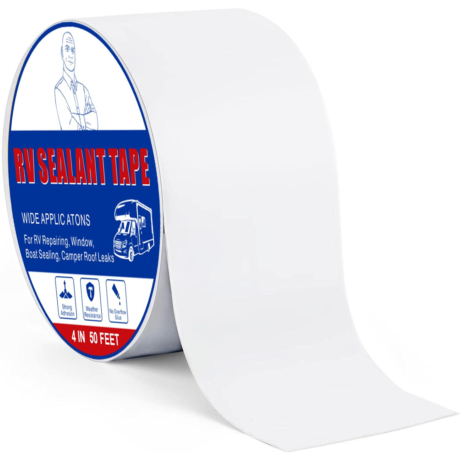 RV Roof Sealant Tape, 4 Inch x 50 Feet RV Repair White Tape Waterproof Seal T...