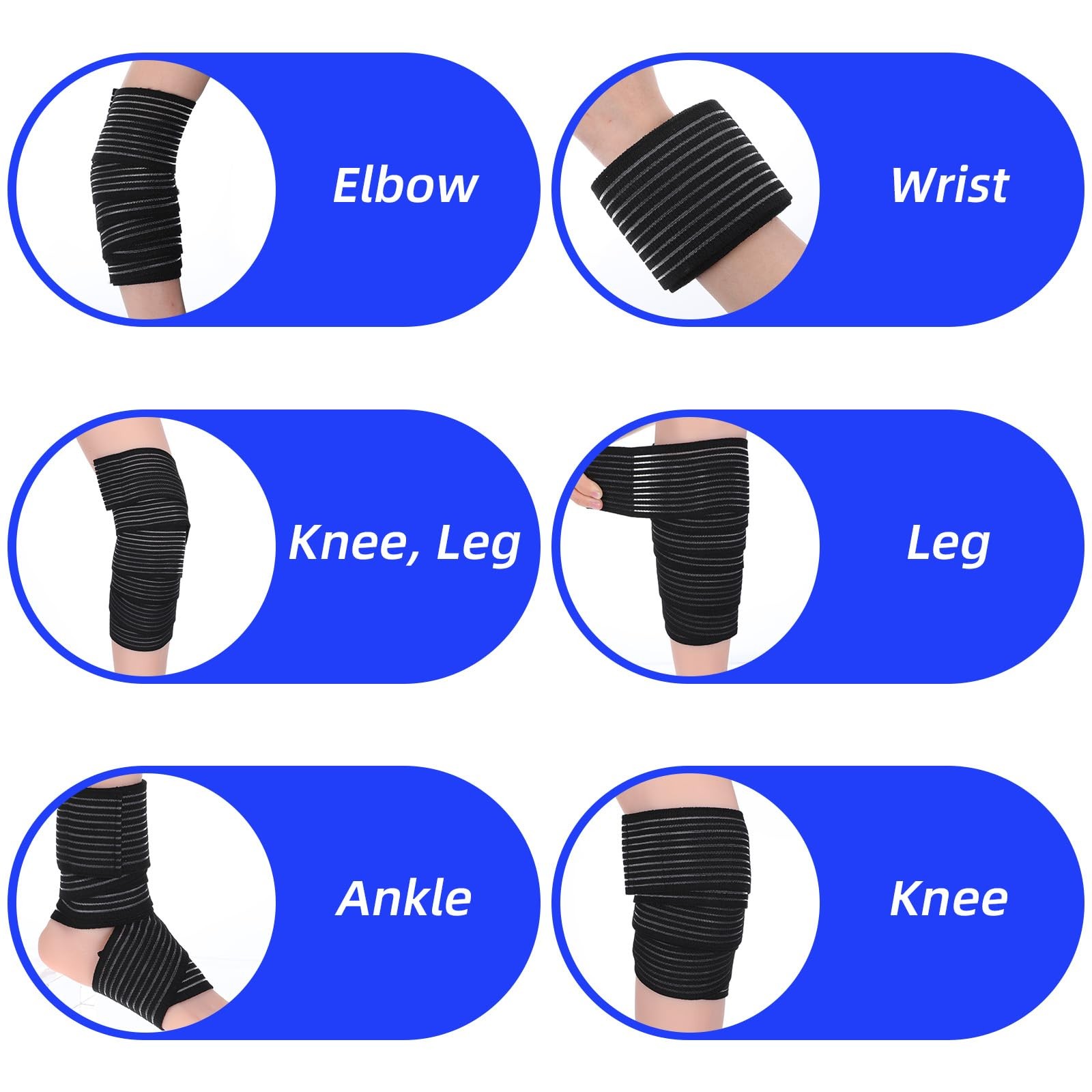 2 PCS Extra Long Elastic Knee Wrap Compression Bandage Brace , Adjustable Com...