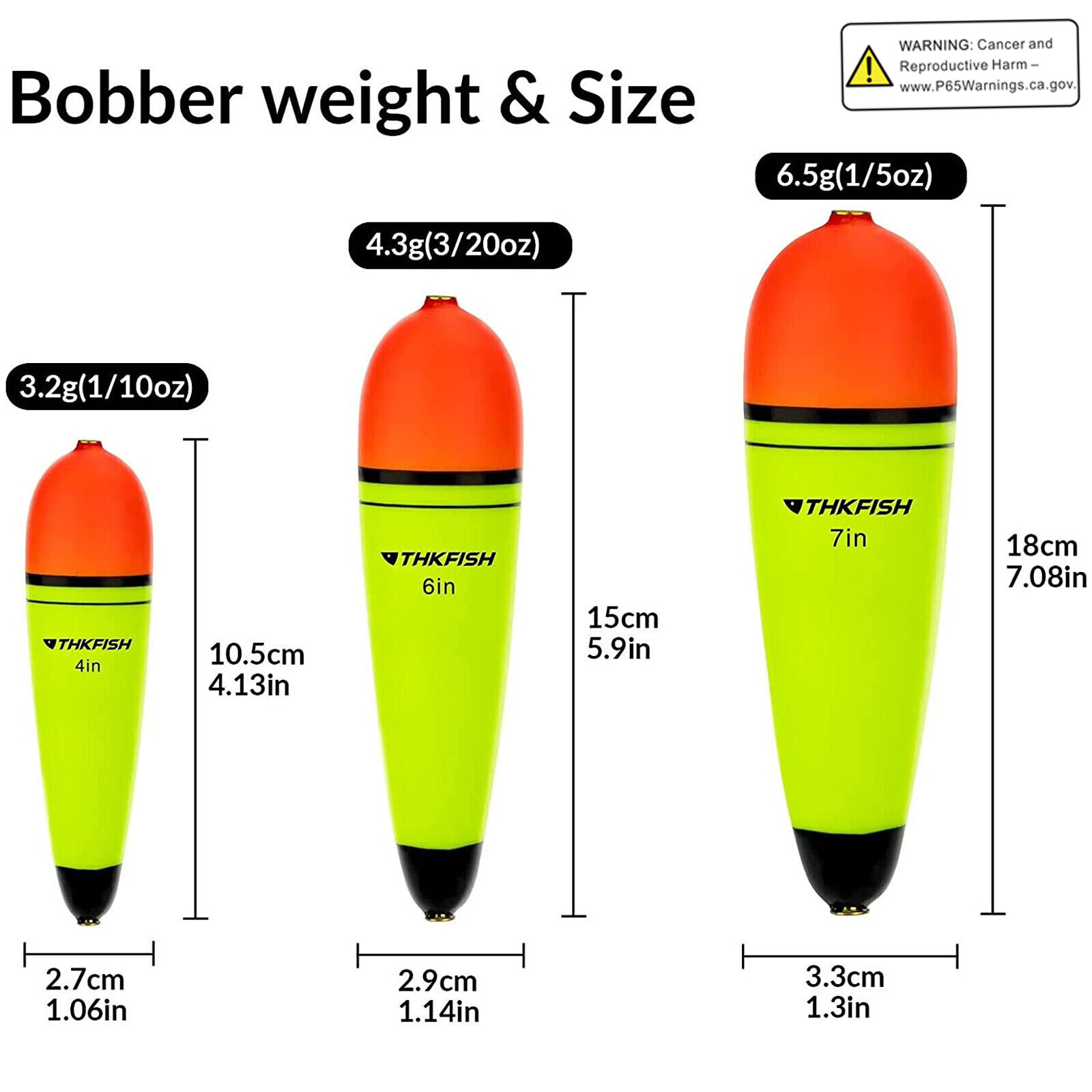 THKFISH 4pcs 4", 6", 7" Fishing Floats Slip Bobbers EVA Slider Bobbers for Sea