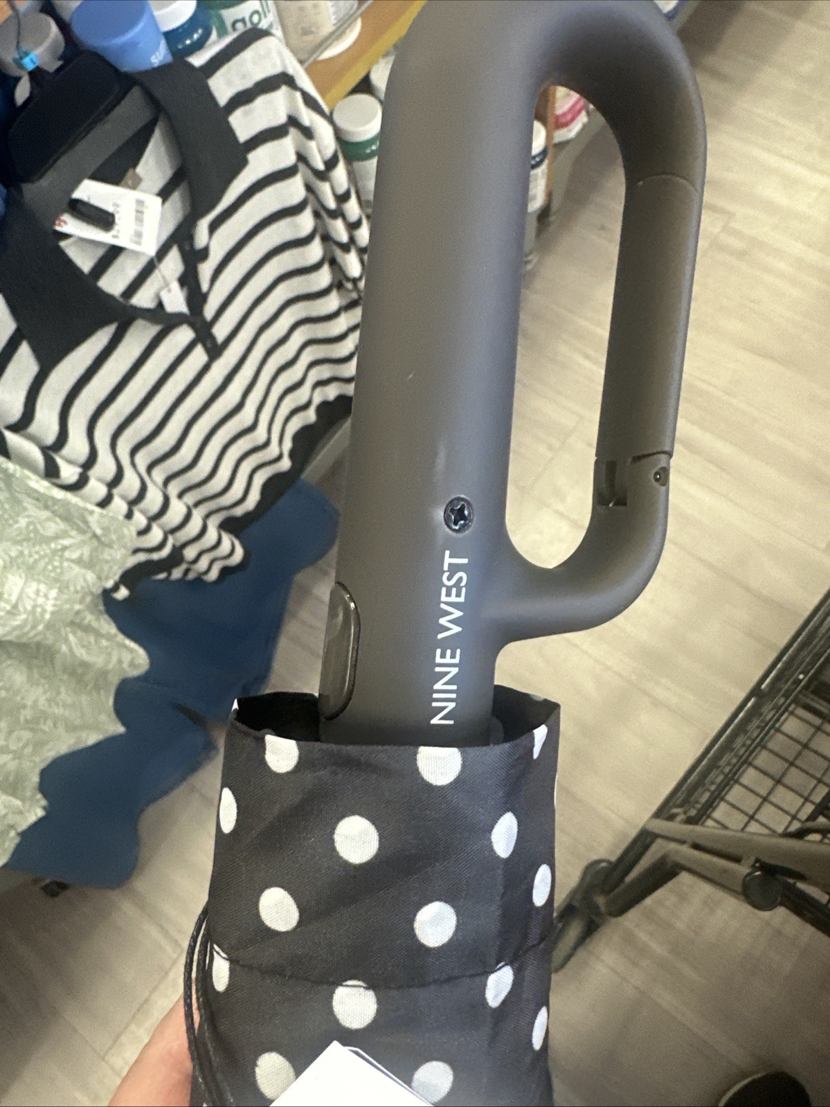 Nine West Umbrella Auto Open/ Close Brown w Multicolored Dots NWT