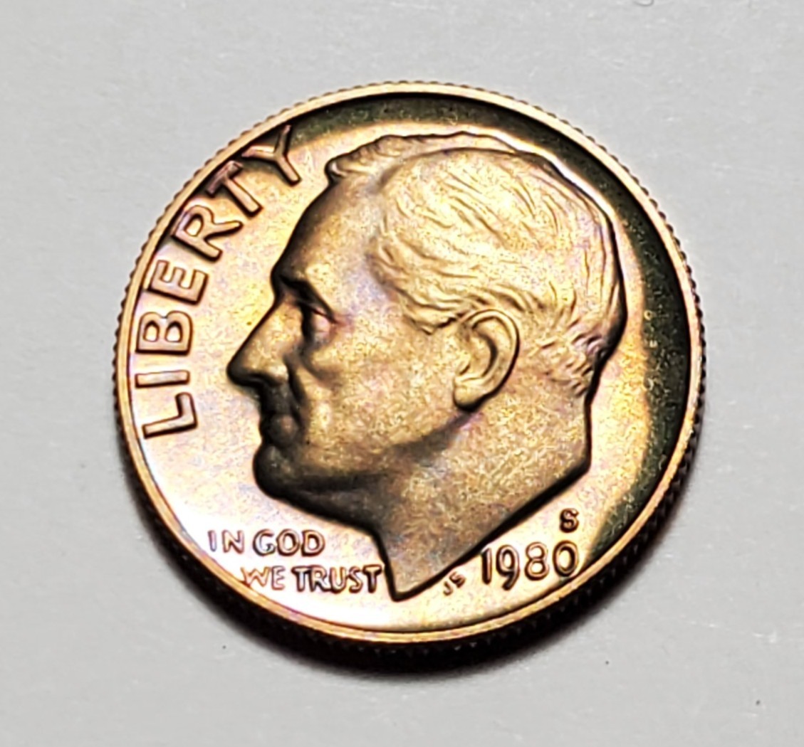 TONED 1980 S ROOSEVELT DIME PROOF UNC #P3288