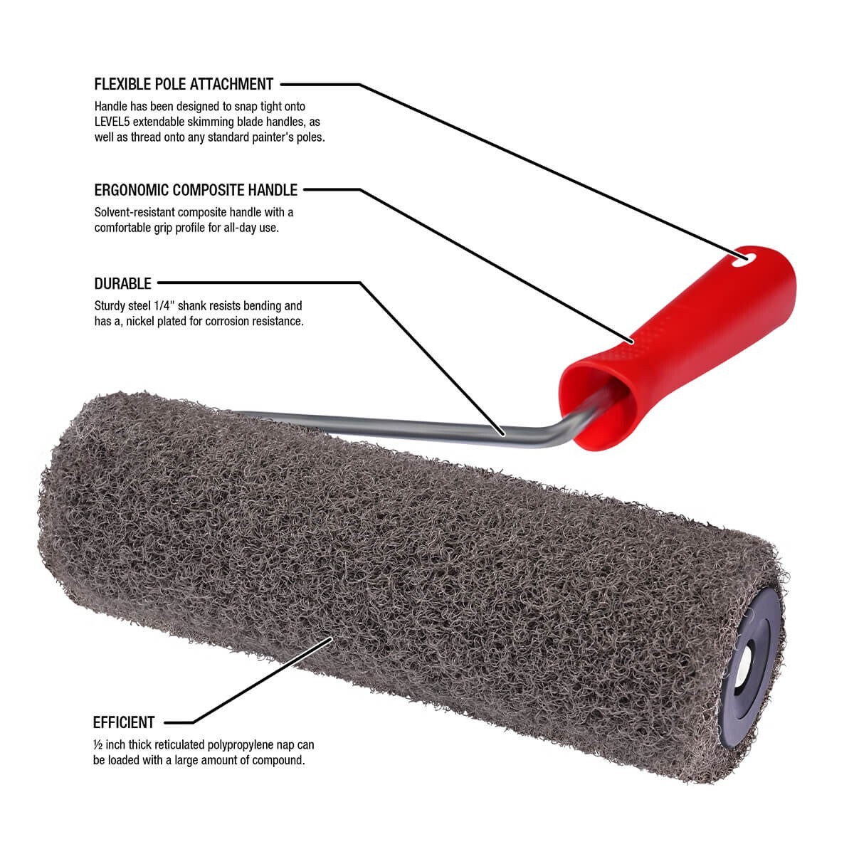 LEVEL5 9" Drywall Compound Roller w/ Frame + 37" - 63" Extendable Handle | 5-801