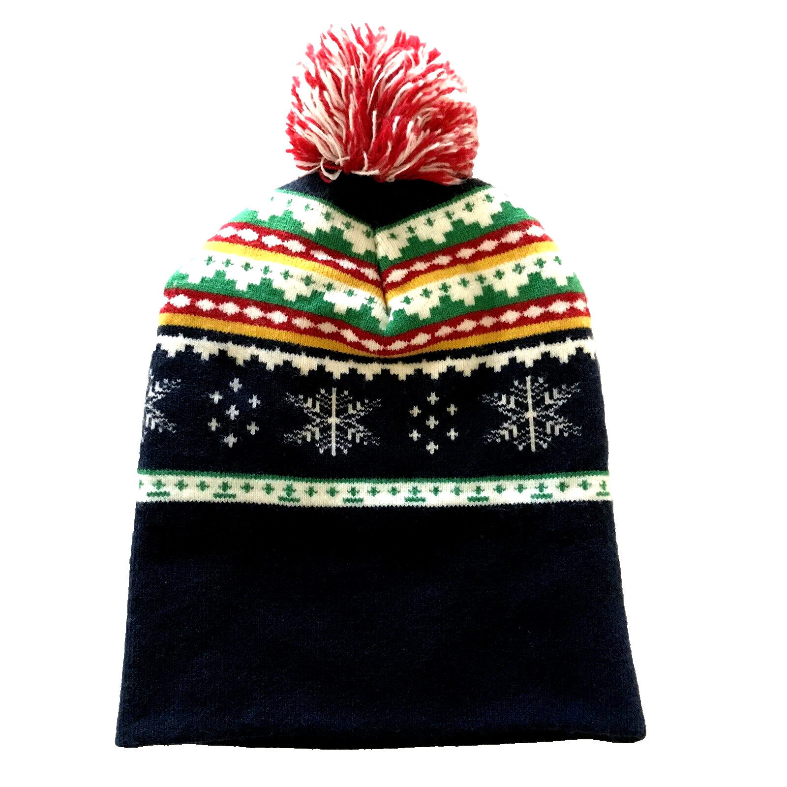 Casual Winter Beanie Hat Pom Pom Blue Red Green Showflakes Knit One Size Unisex