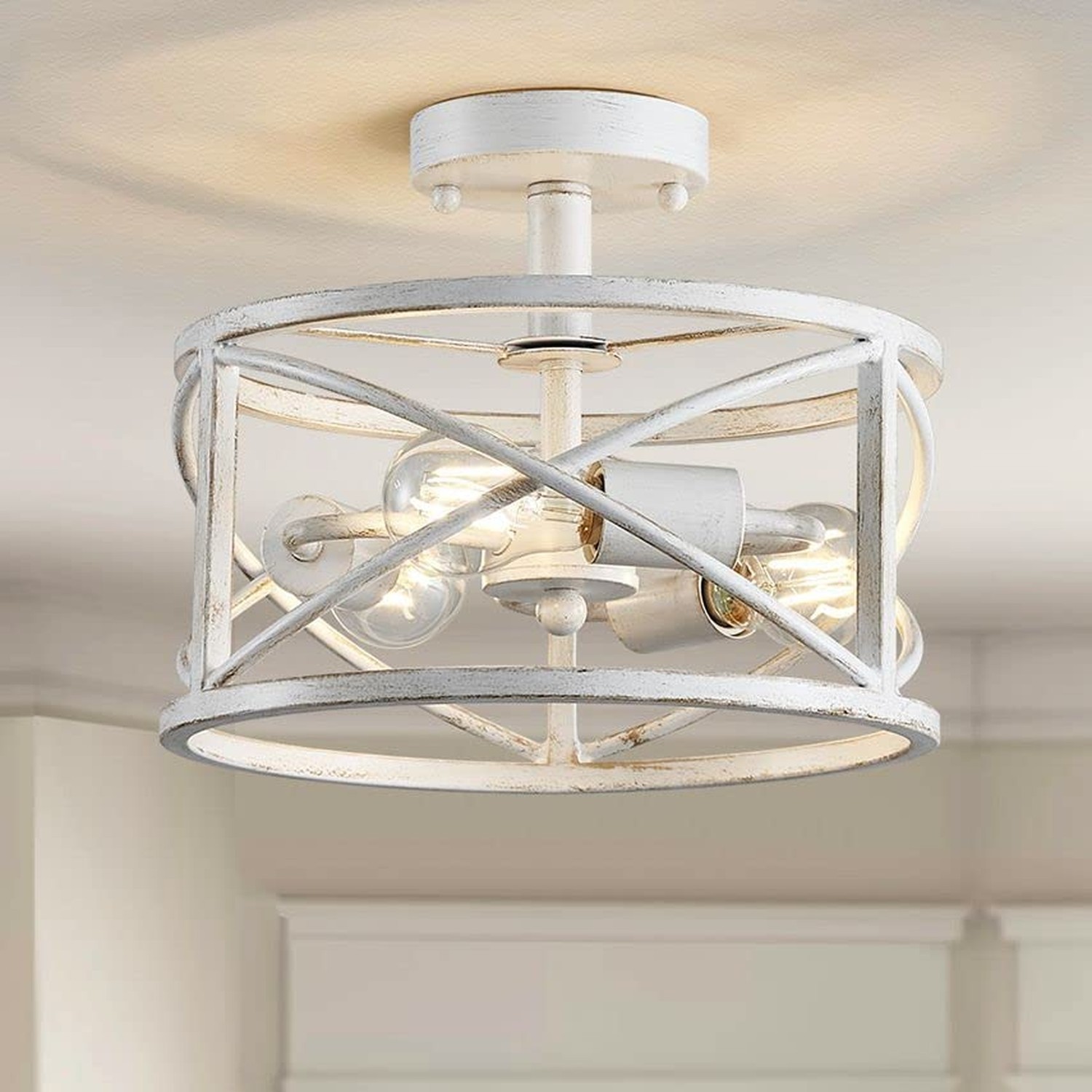 WUZUPS Chandelier 3-Light Vintage Farmhouse Industrial Semi-Flush Mount Ceili...