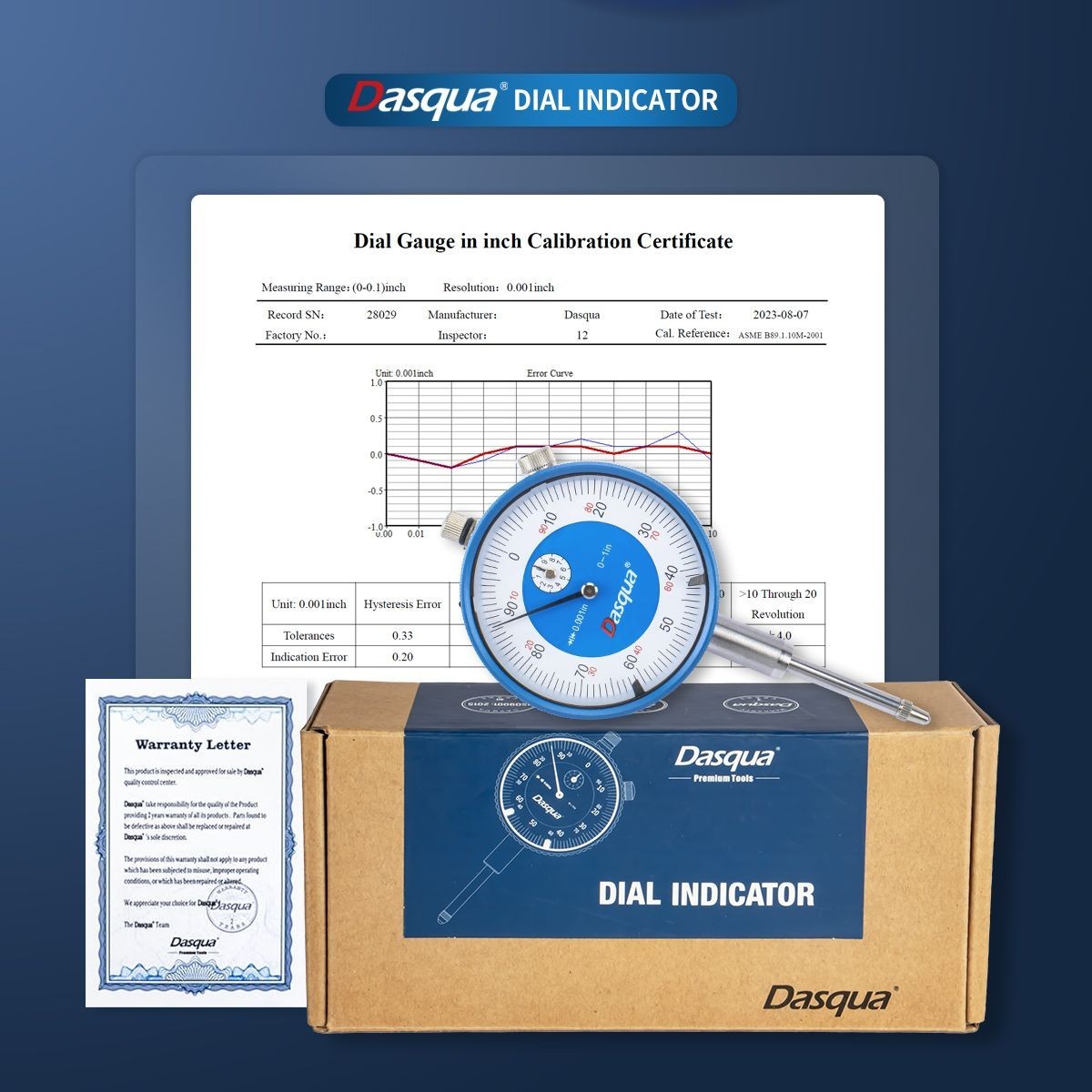 DASQUA 0-1" LUG BACK LARGE MEASURING RANGE DIAL INDICATOR (5122-4212)