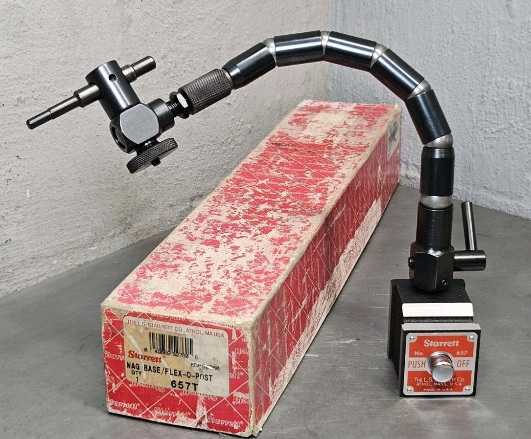 Starrett No. 657T magnetic base with Flex-O-Post w/ No. PT17850 - Made in U.S.A.