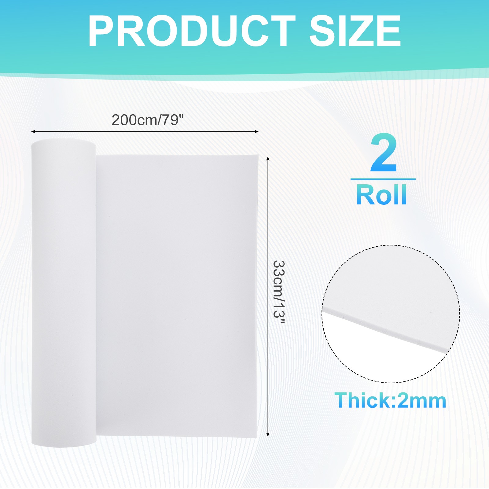 High Density EVA Foam Sheets 2mm Thick, 39x13" for Cosplay DIY, 2 Roll, White
