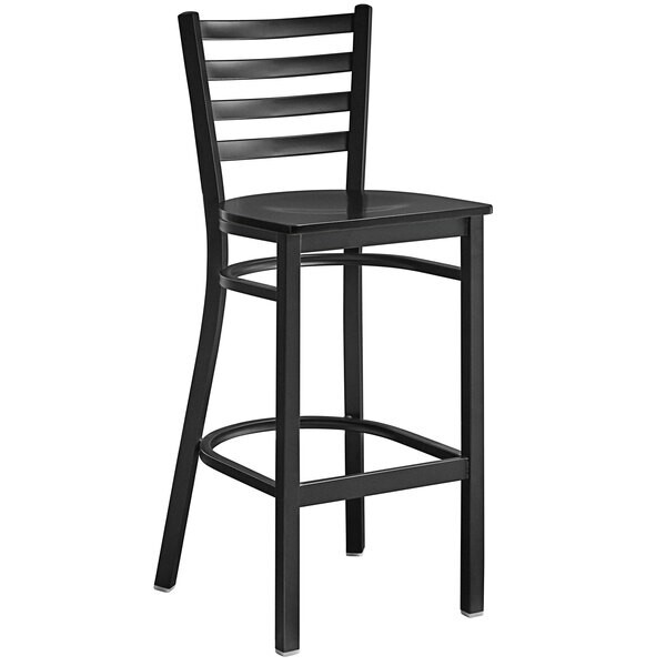 10 PACK Black Ladder Back Metal Restaurant Bar Stool With Black Wood Seat