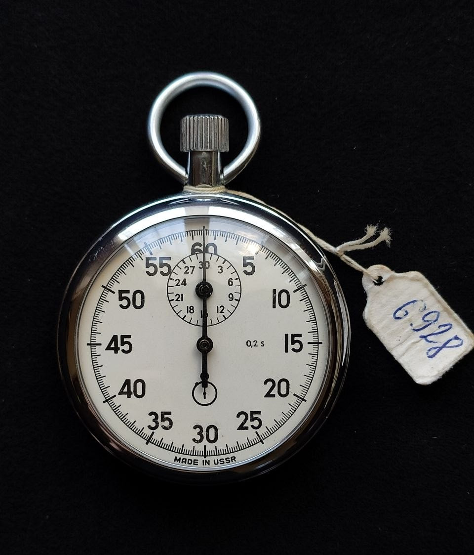 MINT Vintage USSR Soviet Stopwatch AGAT 4282 Zlatoust Box Papers Matching Tag