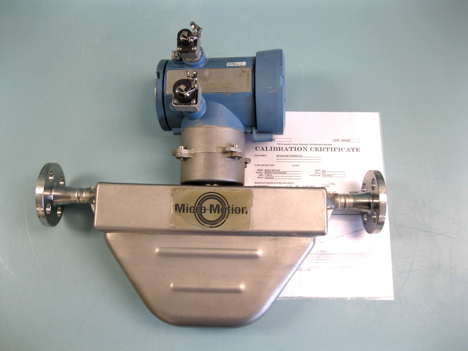 1/2" 150# Micro Motion R050 Mass Flow Sensor 1700 Transmitter CALIBRATED C10