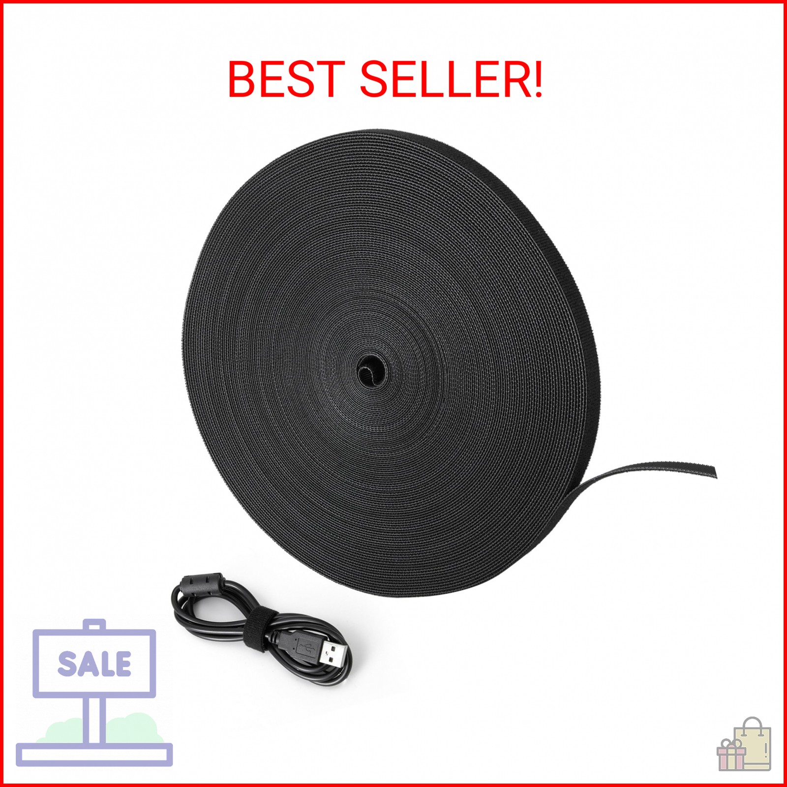Tangyinrd Double-Sided Hook and Loop Straps, Black Hook and Loop Roll Double-Sid