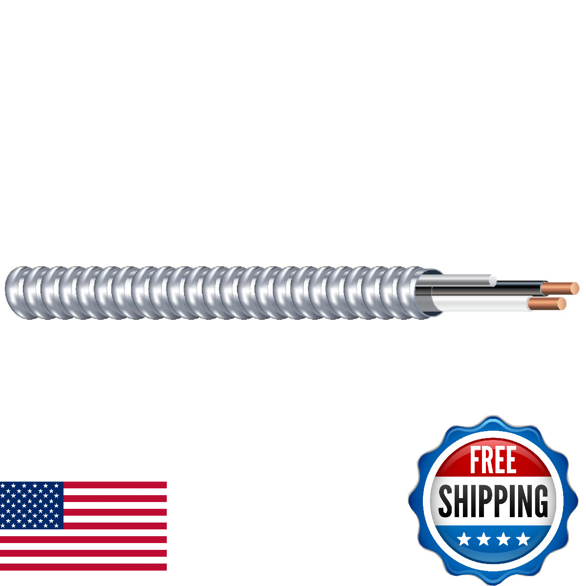 Southwire 14/2 MC Cable, 100 ft, Solid Copper THHN/THWN Conductors, Armorlite Al
