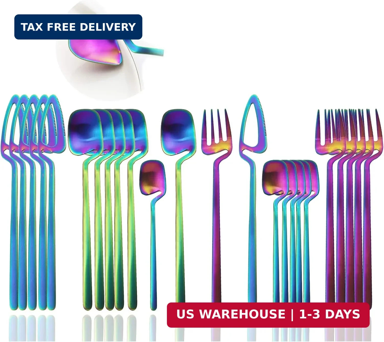 JASHII Silverware Set Satin Finish 24-Piece Stainless Steel Flatware Set Kitchen