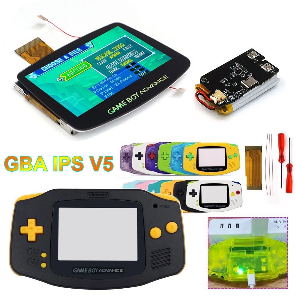 HISPEEDIDO Rechargeable GameBoy Advance IPS V5 Backlight Kit NO SOLDER + Shell