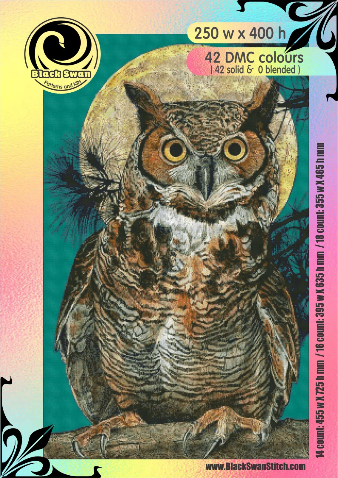 Great Horned Owl 245 Chart Counted Cross Stitch Pattern