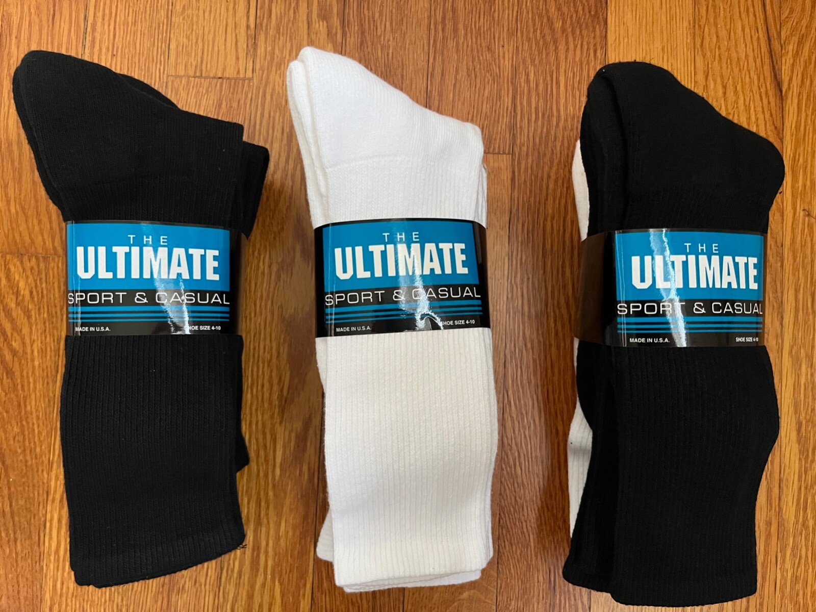 Ultimate Calf High Crew Sock 9-11 Black, White or Black and White 4 Pr. USA Made