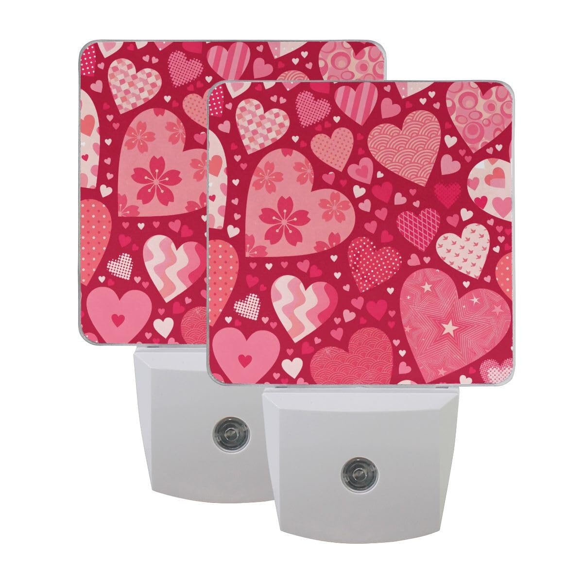 2 Pack Happy Valentines Love Heart Night Light Pink PlugIn Auto Sensor Lamp
