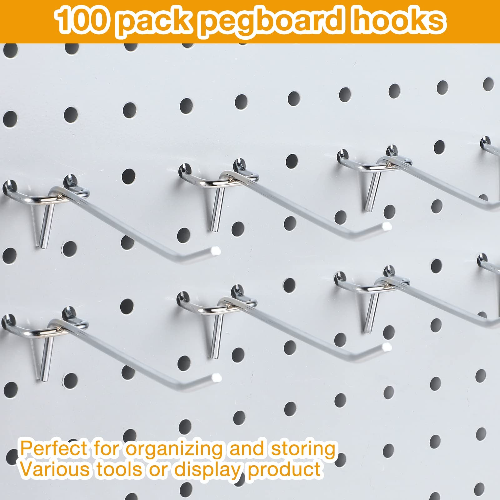100 Pack Peg Board Hooks Stainless Steel Pegboard Hooks Shelving Display Hang...