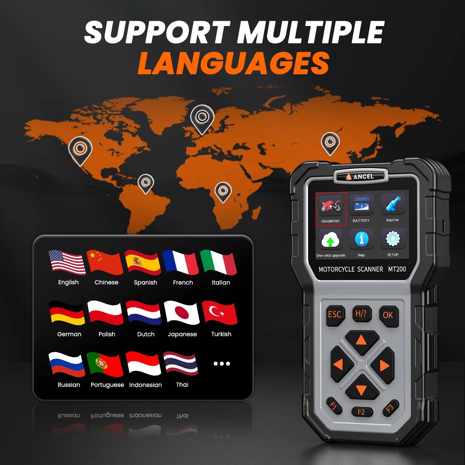 ANCEL MT200 OBD2 Motorcycle Diagnostic Scanner Code Reader For BMW BRP HARLEY
