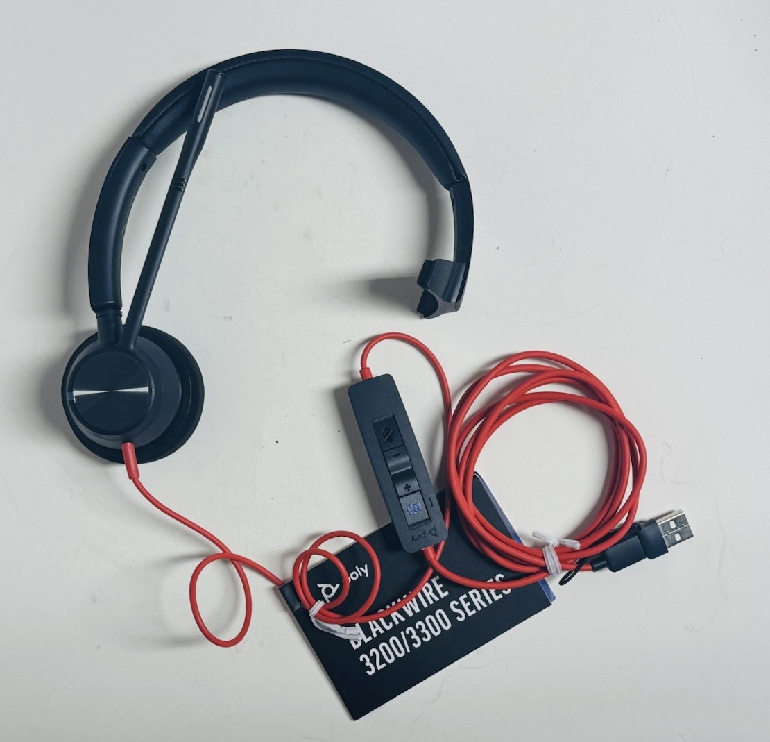 Poly Blackwire 3310 Monaural Microsoft Teams USB-C Headset +USB-C/A - New