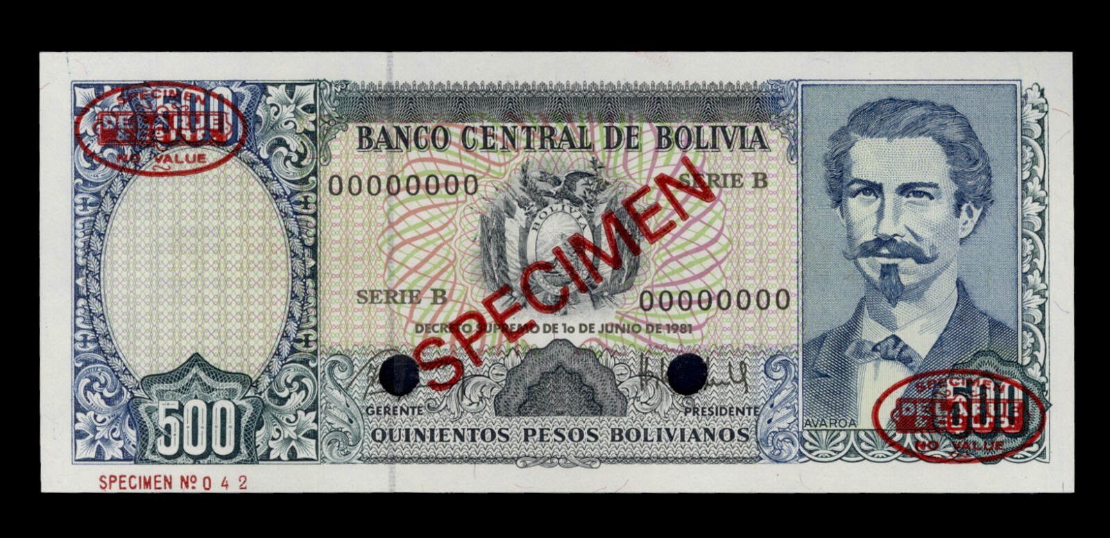 Bolivia P166s, Specimen Banknote.