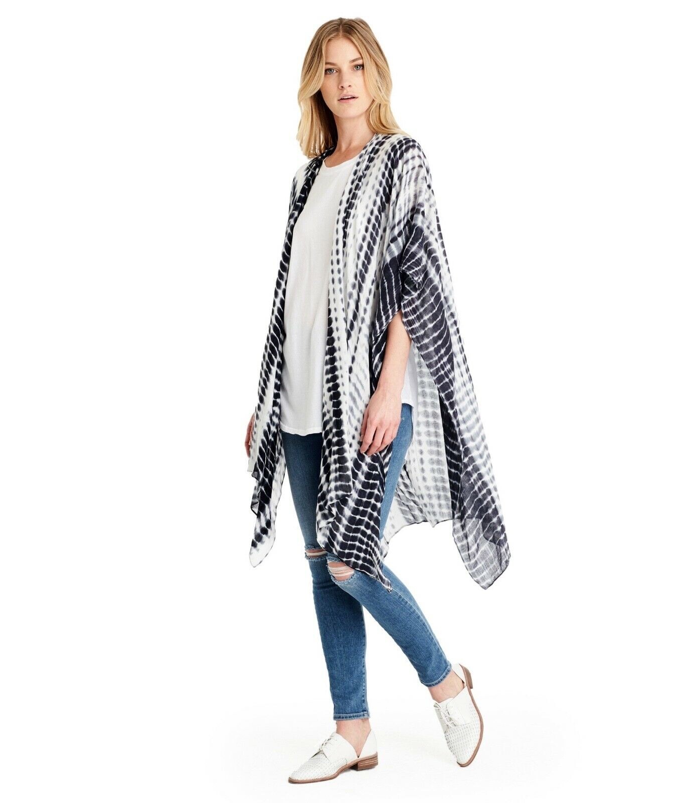 Scarf Multi-Use Wrap Sarong Ruana Shawl Michael Stars Black White Flowy Woven d