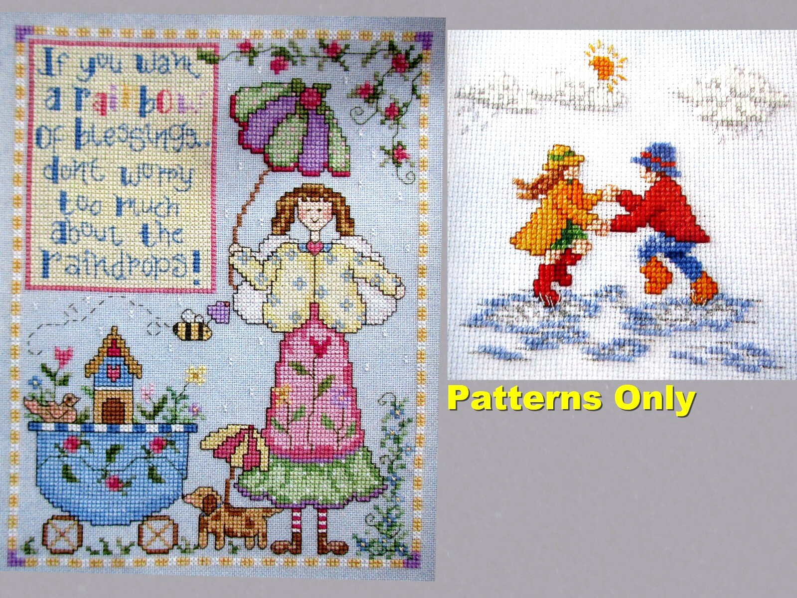 Rainbow of Blessings Rain Is No Worry Dancing In Puddles CROSS STITCH PATTERNS