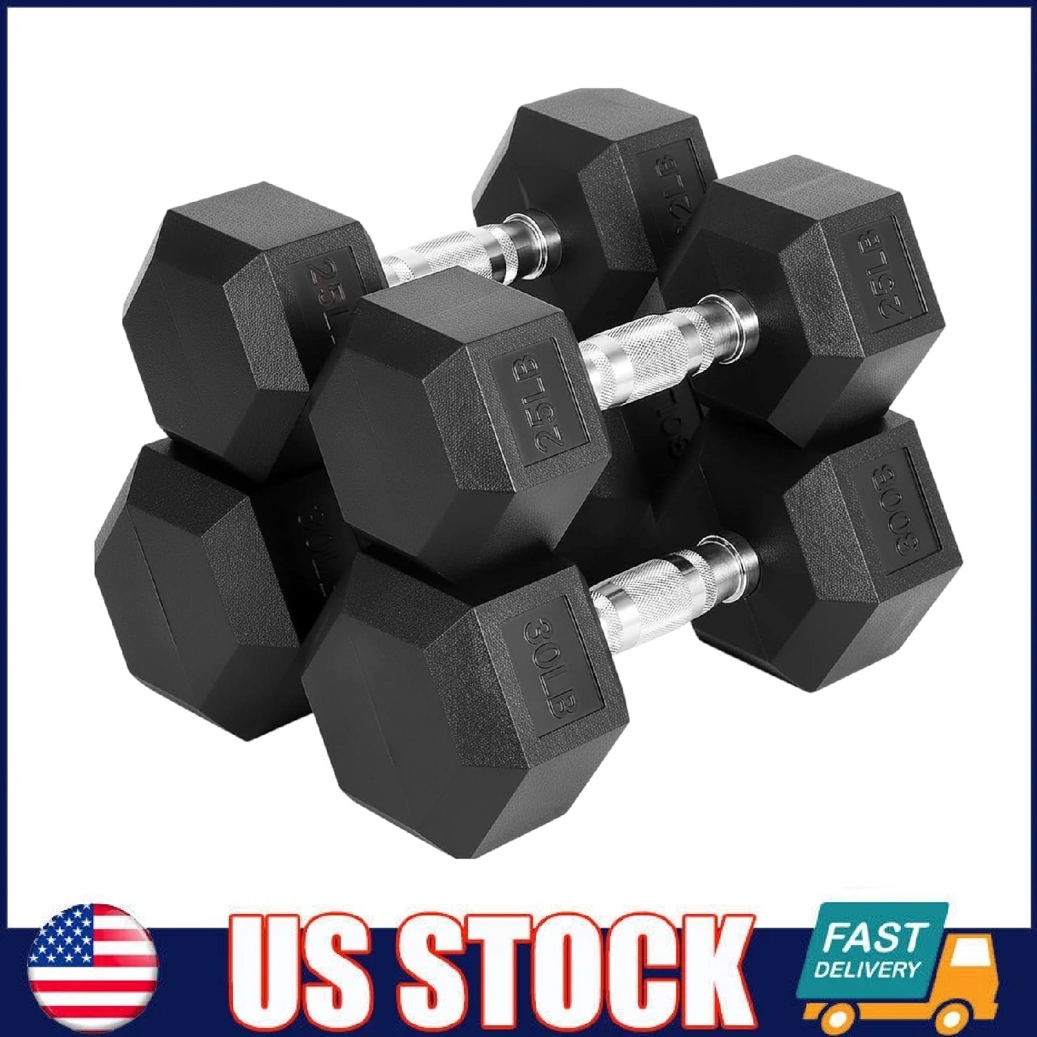 25/30LBS Hex Dumbbell Set Strength Training Hand Weights Dumbbells Pair Fitness